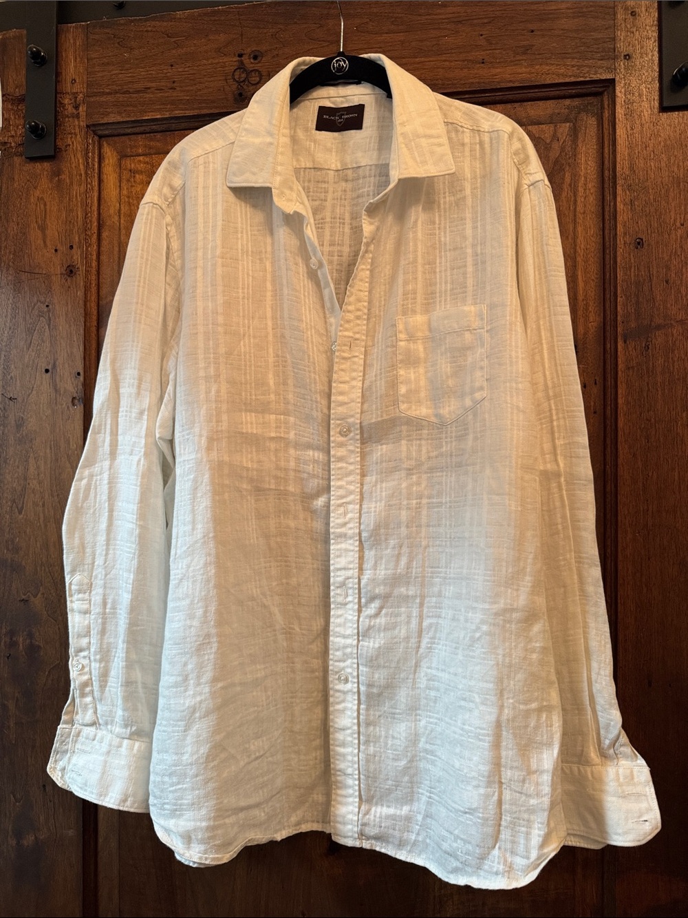 Black Brown 1826 White Linen Button-Up Shirt